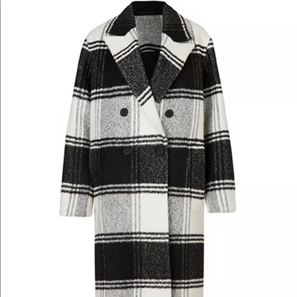 All Saints Jackets & Blazers - All Saints Black and White Plaid Pea Coat